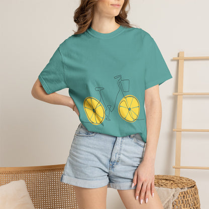 Lemon Wheel Bike T-Shirt — Citrus Bicycle Graphic  Coton Tee