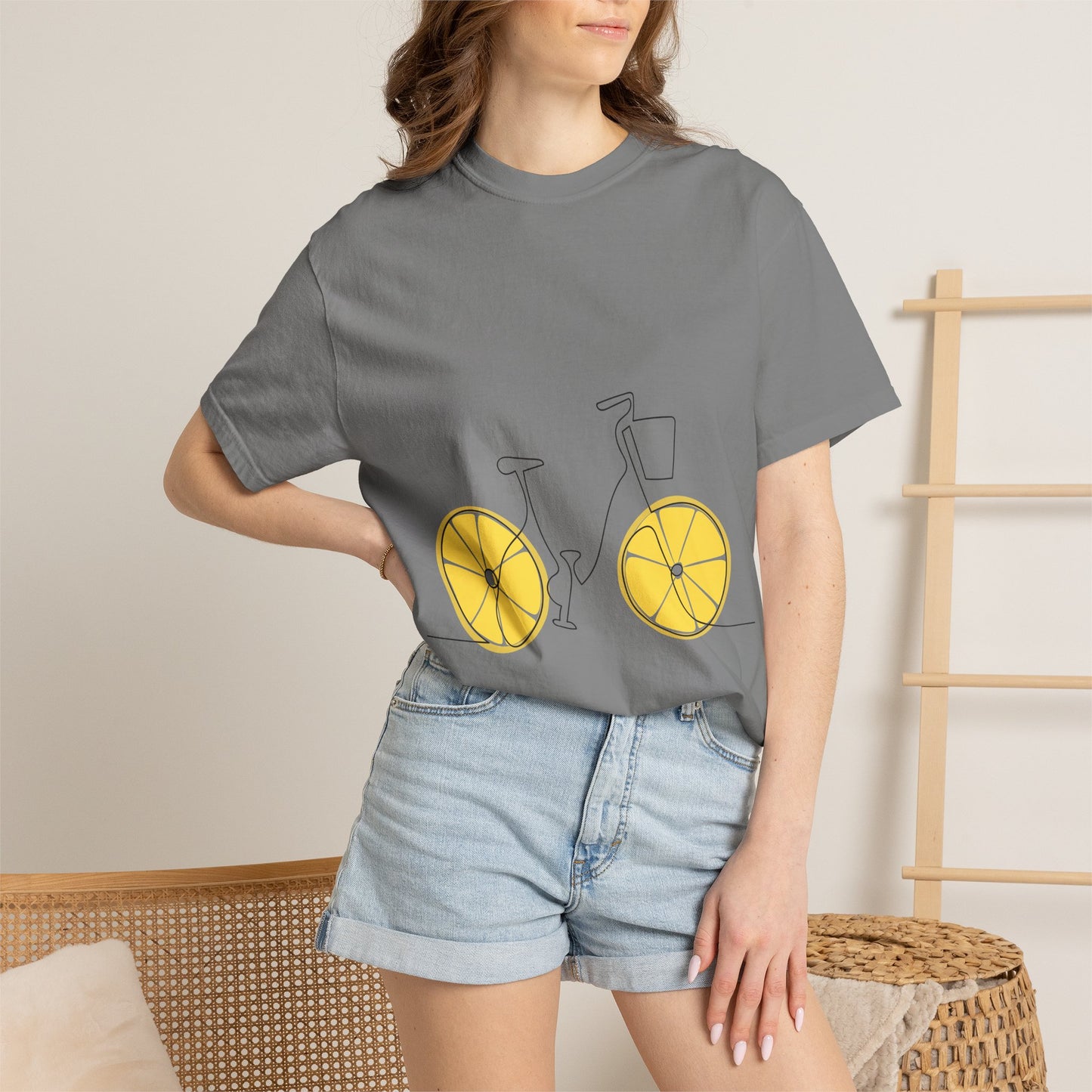 Lemon Wheel Bike T-Shirt — Citrus Bicycle Graphic  Coton Tee