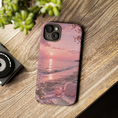 Pink Sunset Beach Phone Case "Romantic Seaside"