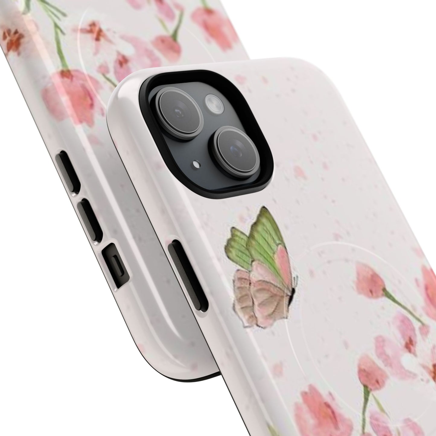 Floral Butterfly Magnetic Phone Case – Pink Wildflower Shockproof Cover