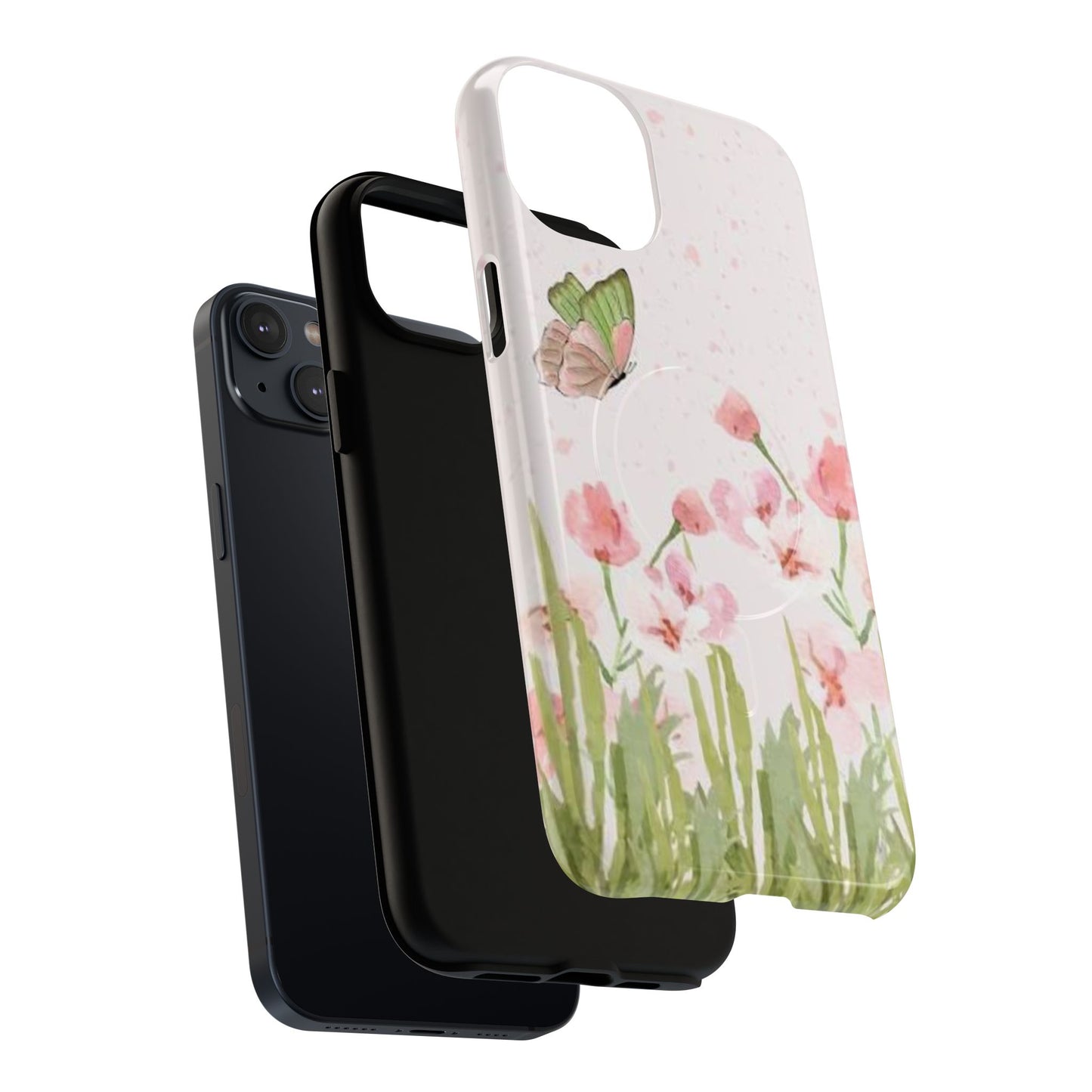 Floral Butterfly Magnetic Phone Case – Pink Wildflower Shockproof Cover