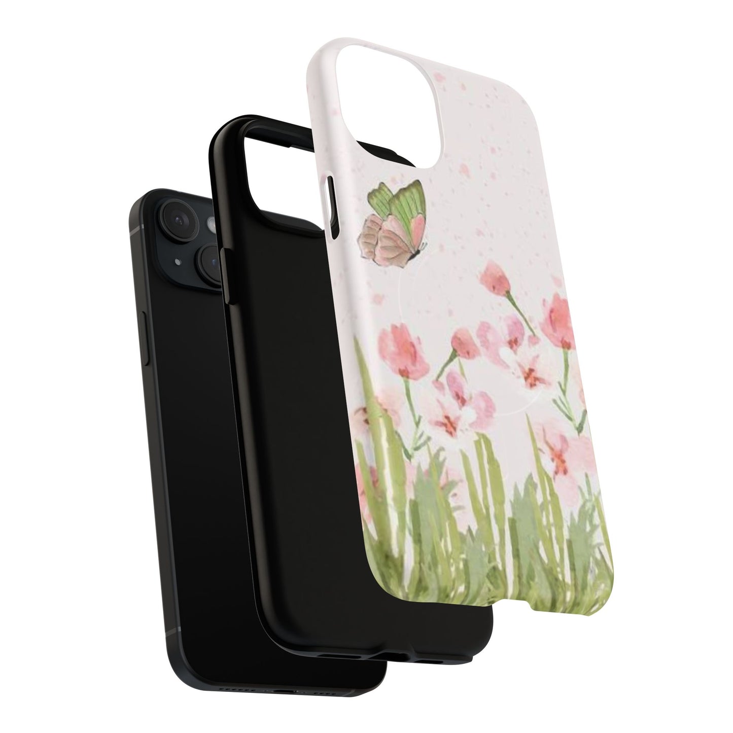 Floral Butterfly Magnetic Phone Case – Pink Wildflower Shockproof Cover