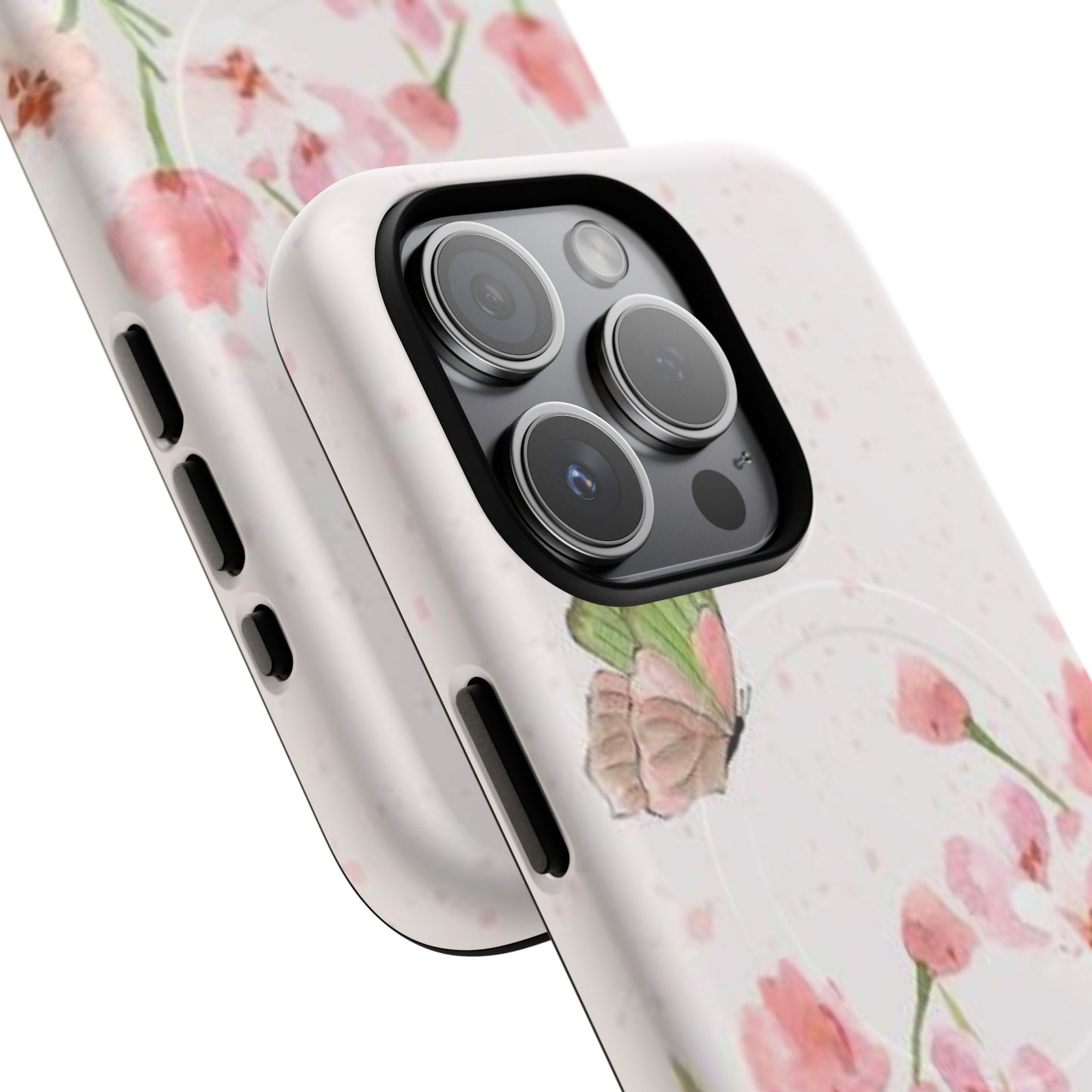 Floral Butterfly Magnetic Phone Case – Pink Wildflower Shockproof Cover