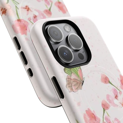 Floral Butterfly Magnetic Phone Case – Pink Wildflower Shockproof Cover