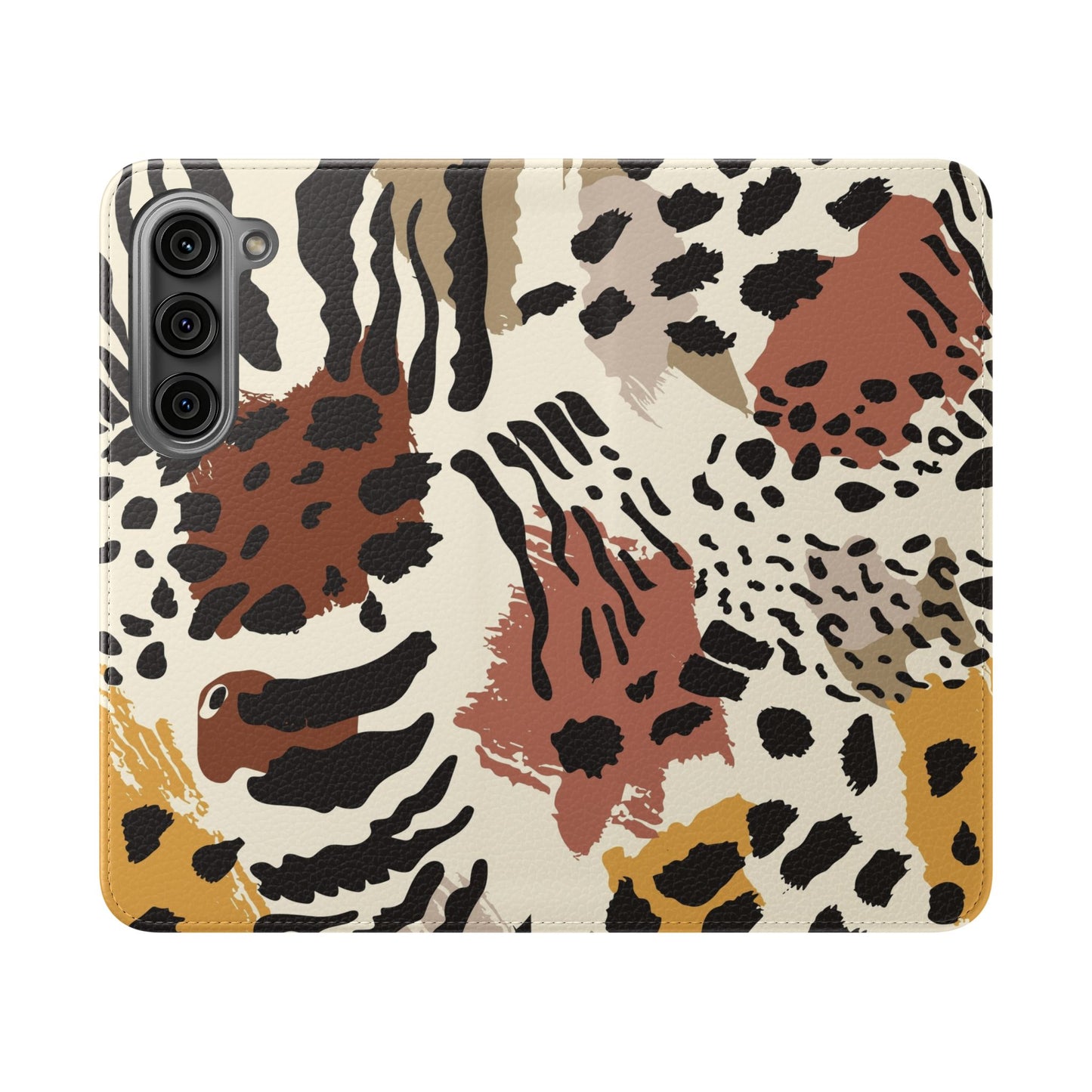 Leopard Patchwork Flip Wallet Case with Card Slots