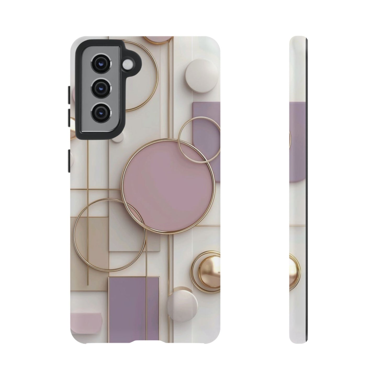 Geometric Pastel Tough Phone Case – Pink & Gold Abstract Circles
