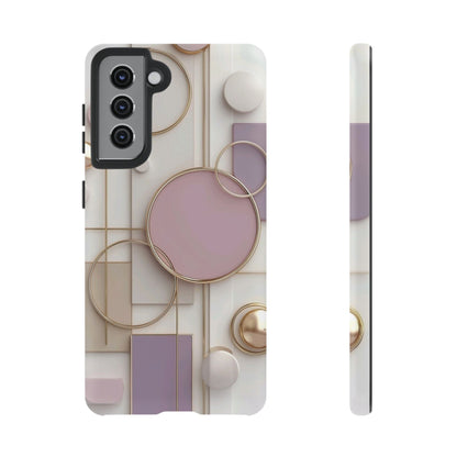 Geometric Pastel Tough Phone Case – Pink & Gold Abstract Circles