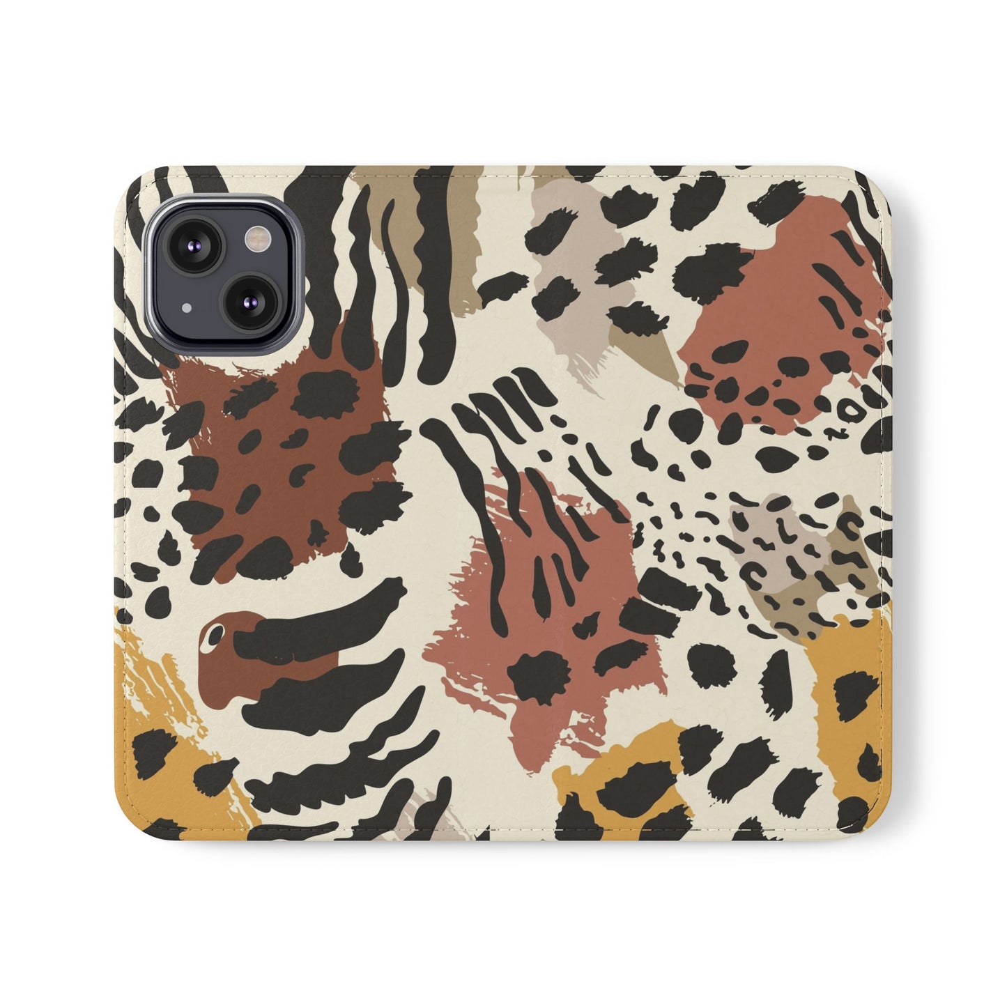 Leopard Patchwork Flip Wallet Case with Card Slots