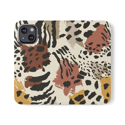 Leopard Patchwork Flip Wallet Case with Card Slots