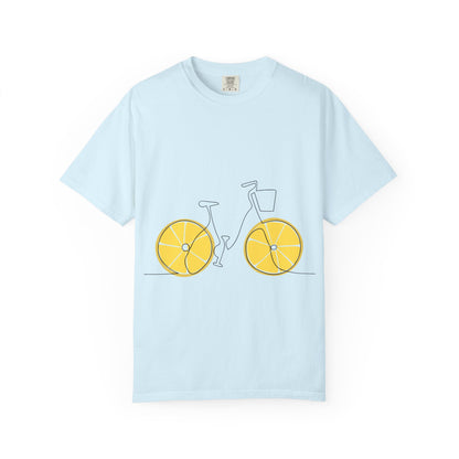 Lemon Wheel Bike T-Shirt — Citrus Bicycle Graphic  Coton Tee