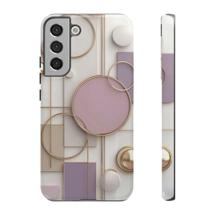 Geometric Pastel Tough Phone Case – Pink & Gold Abstract Circles