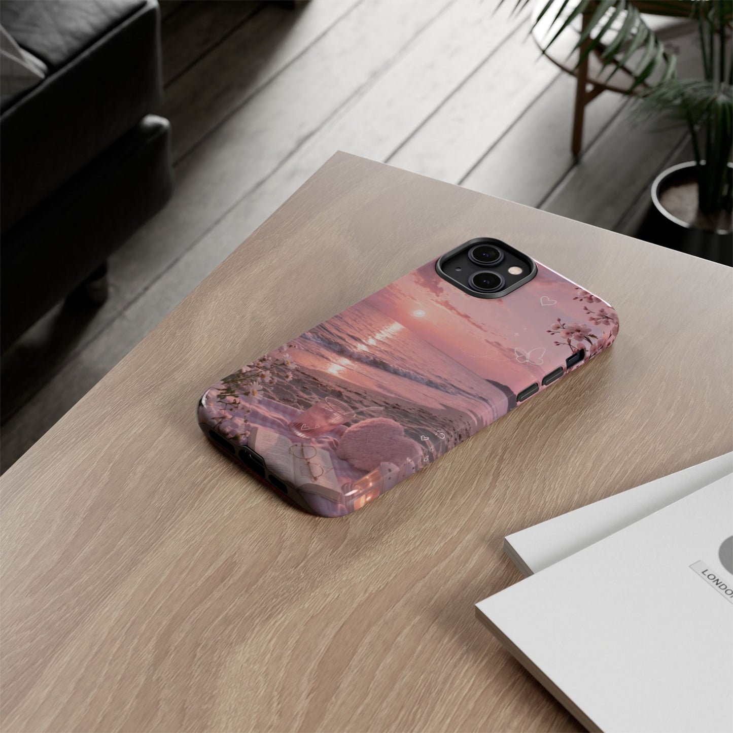 Pink Sunset Beach Phone Case "Romantic Seaside"
