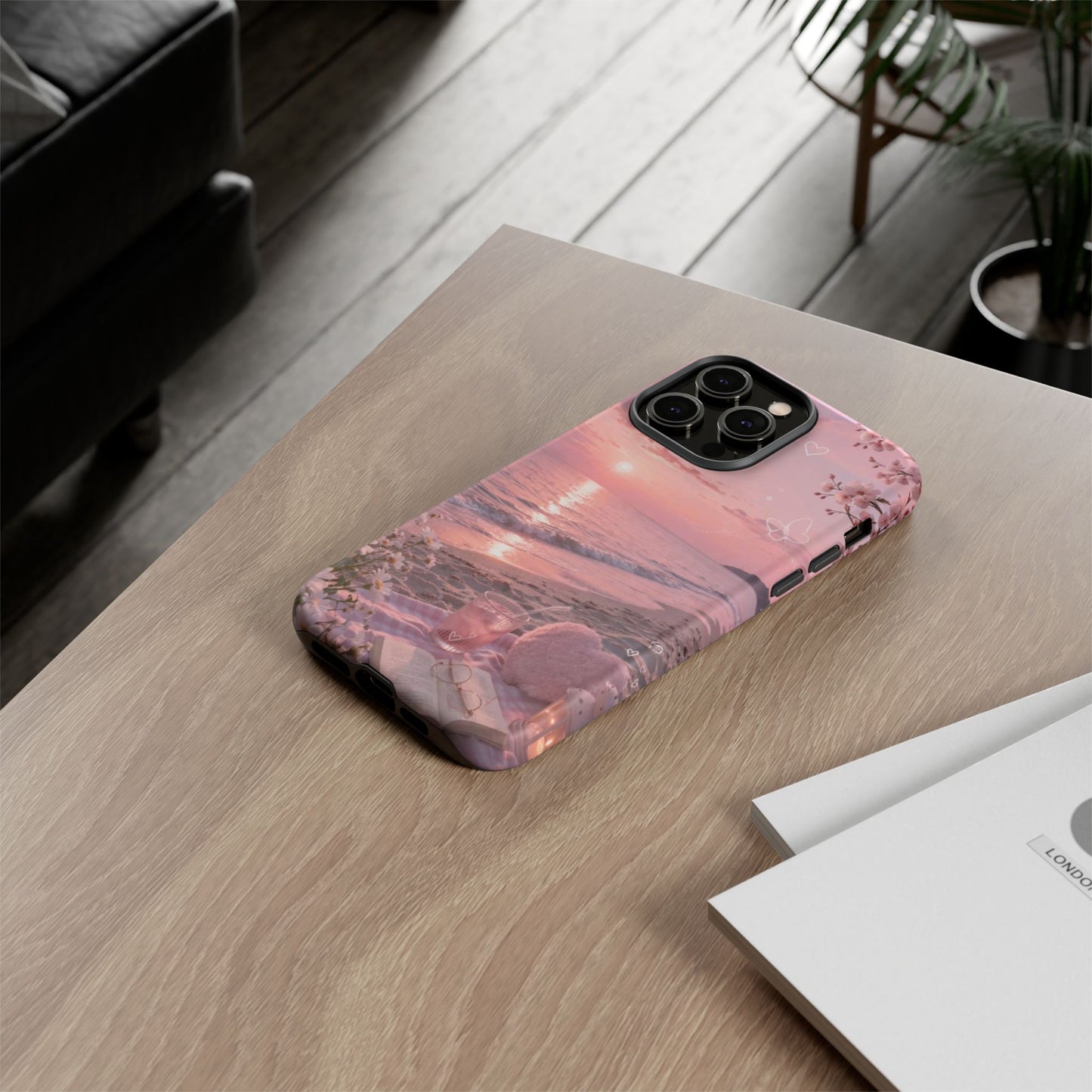 Pink Sunset Beach Phone Case "Romantic Seaside"