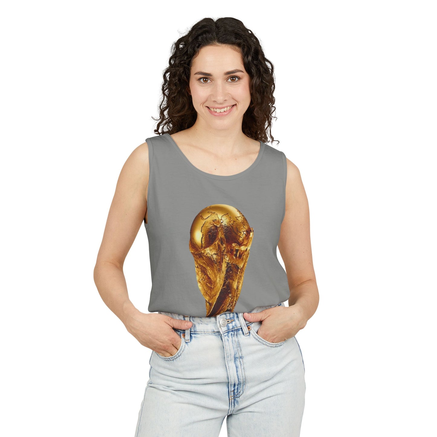 World Cup Trophy Tank Top — Gold FIFA Cup Soccer Fan Shirt