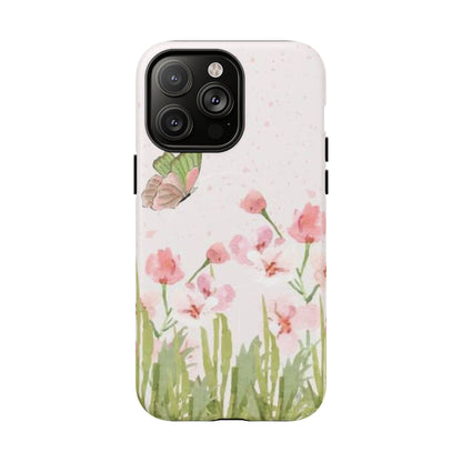 Floral Butterfly Magnetic Phone Case – Pink Wildflower Shockproof Cover