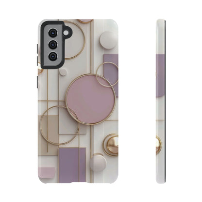 Geometric Pastel Tough Phone Case – Pink & Gold Abstract Circles