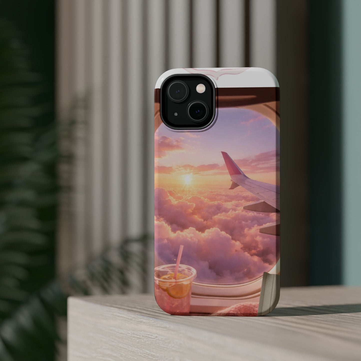 iPhone Magnetic Case "Airplane Window Sunset Travel"