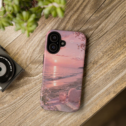 Pink Sunset Beach Phone Case "Romantic Seaside"