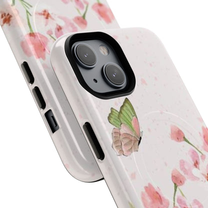 Floral Butterfly Magnetic Phone Case – Pink Wildflower Shockproof Cover