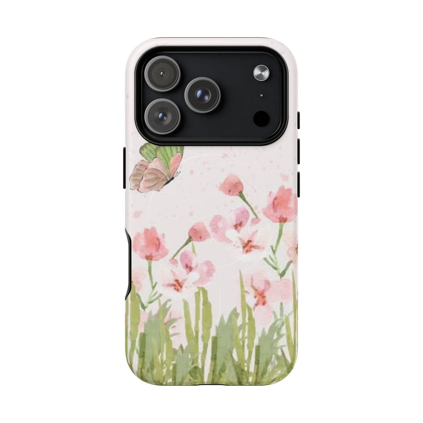 Floral Butterfly Magnetic Phone Case – Pink Wildflower Shockproof Cover
