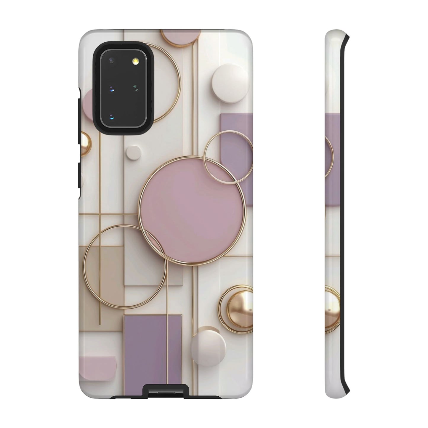 Geometric Pastel Tough Phone Case – Pink & Gold Abstract Circles