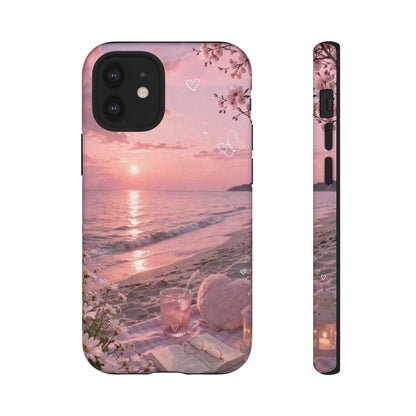 Pink Sunset Beach Phone Case "Romantic Seaside"