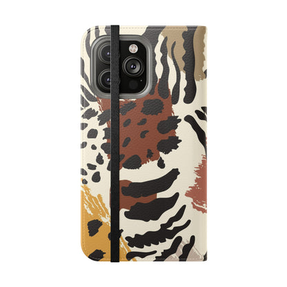 Leopard Patchwork Flip Wallet Case with Card Slots