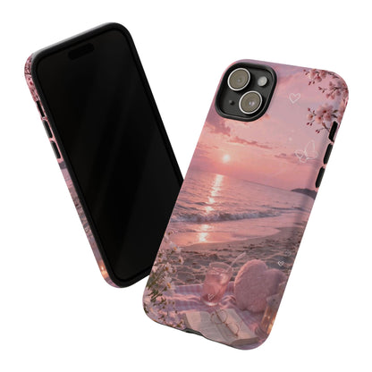 Pink Sunset Beach Phone Case "Romantic Seaside"