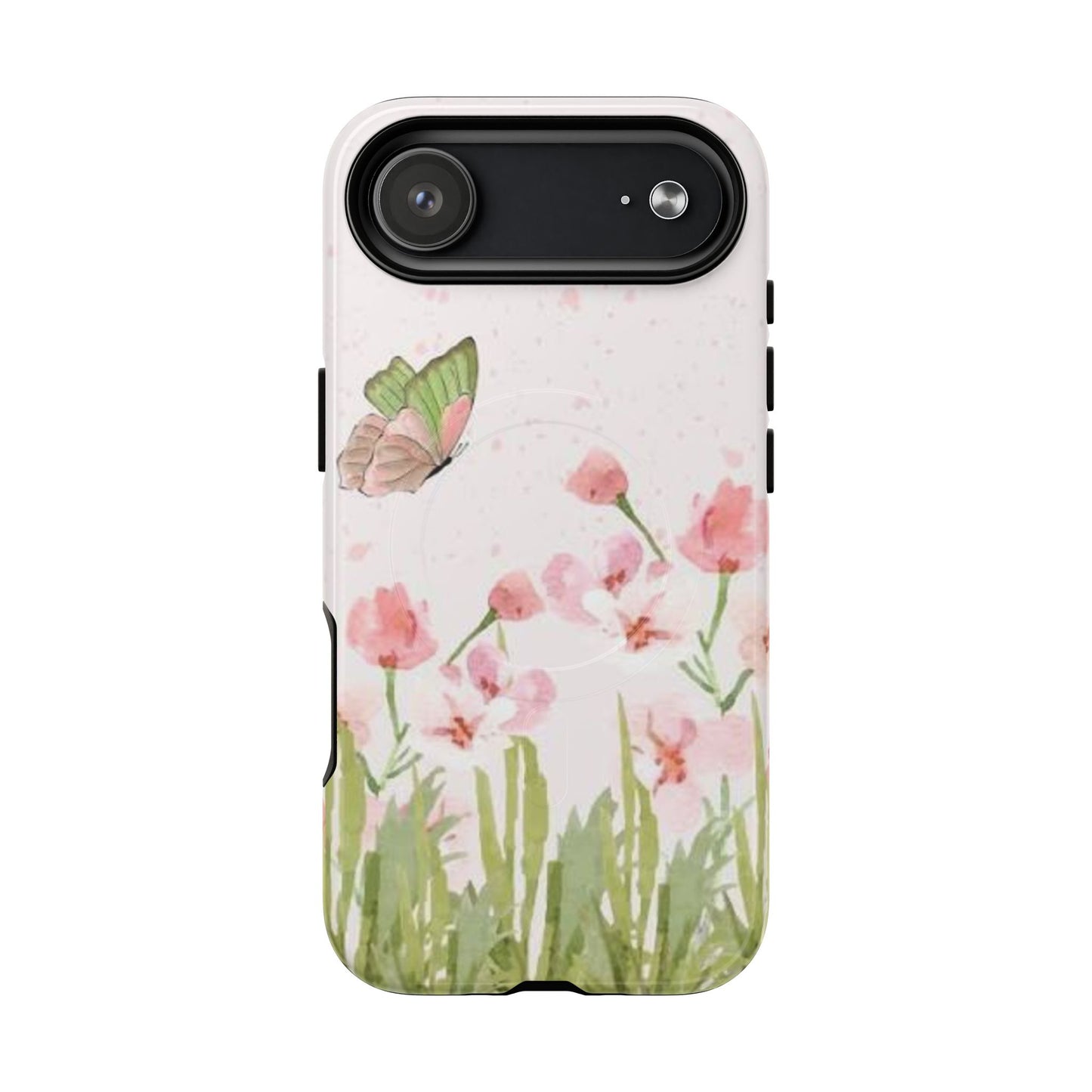 Floral Butterfly Magnetic Phone Case – Pink Wildflower Shockproof Cover