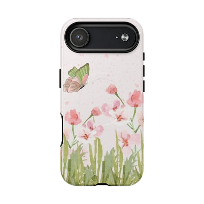 Floral Butterfly Magnetic Phone Case – Pink Wildflower Shockproof Cover