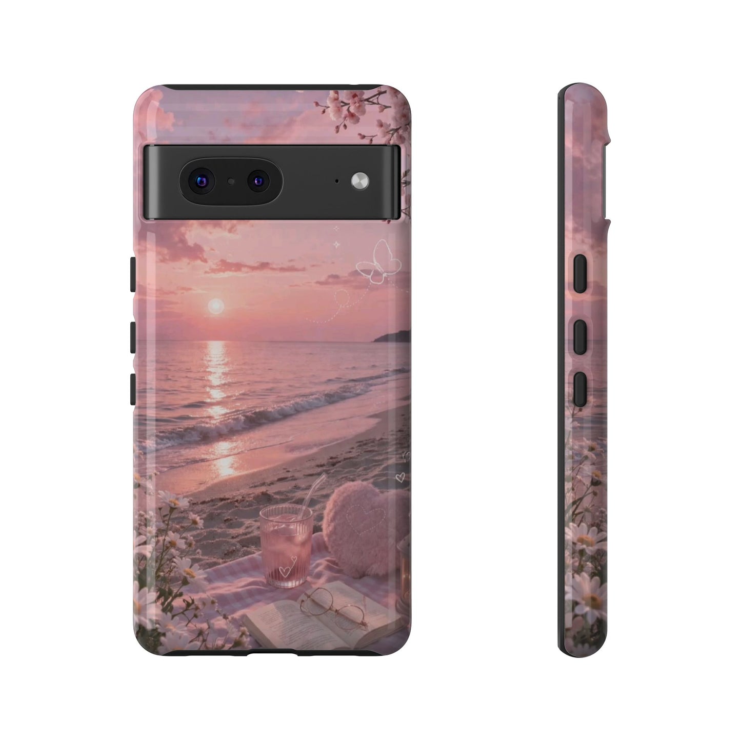 Pink Sunset Beach Phone Case "Romantic Seaside"