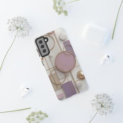 Geometric Pastel Tough Phone Case – Pink & Gold Abstract Circles
