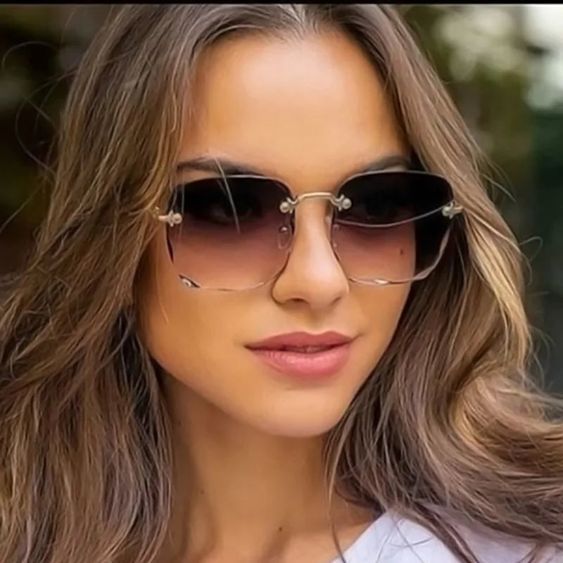 3-Pack Square Rimless Sunglasses for Women - Luxury Designer Tinted  Summer Glasses