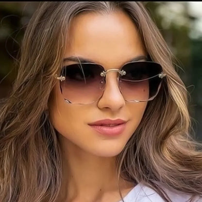 3-Pack Square Rimless Sunglasses for Women - Luxury Designer Tinted  Summer Glasses