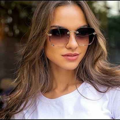 3-Pack Square Rimless Sunglasses for Women - Luxury Designer Tinted  Summer Glasses