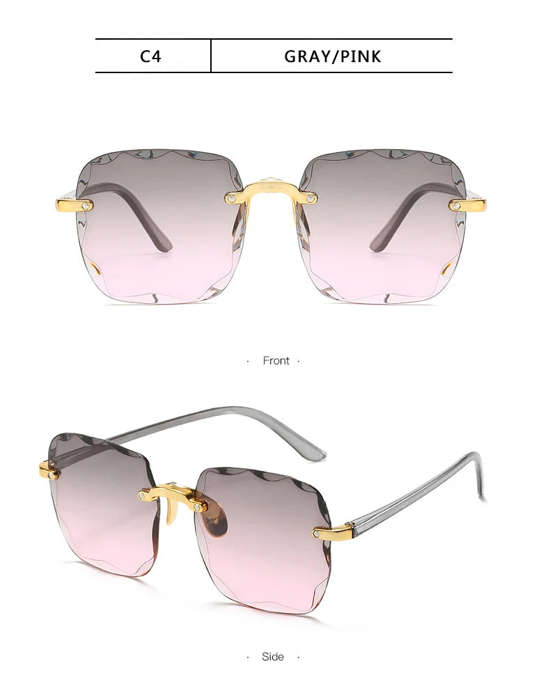 3-Pack Square Rimless Sunglasses for Women - Luxury Designer Tinted  Summer Glasses
