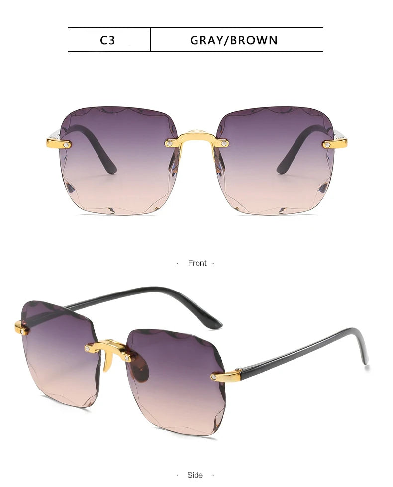 3-Pack Square Rimless Sunglasses for Women - Luxury Designer Tinted  Summer Glasses