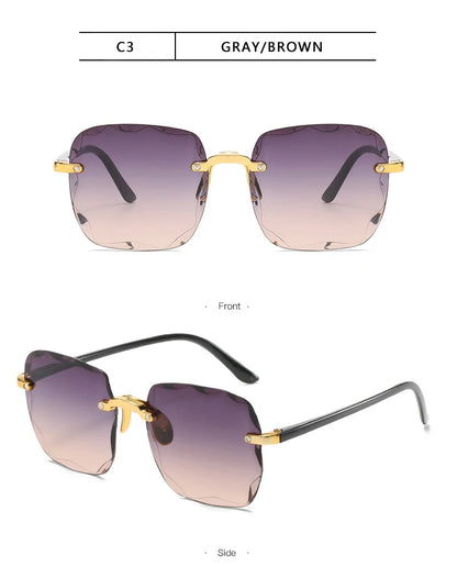 3-Pack Square Rimless Sunglasses for Women - Luxury Designer Tinted  Summer Glasses
