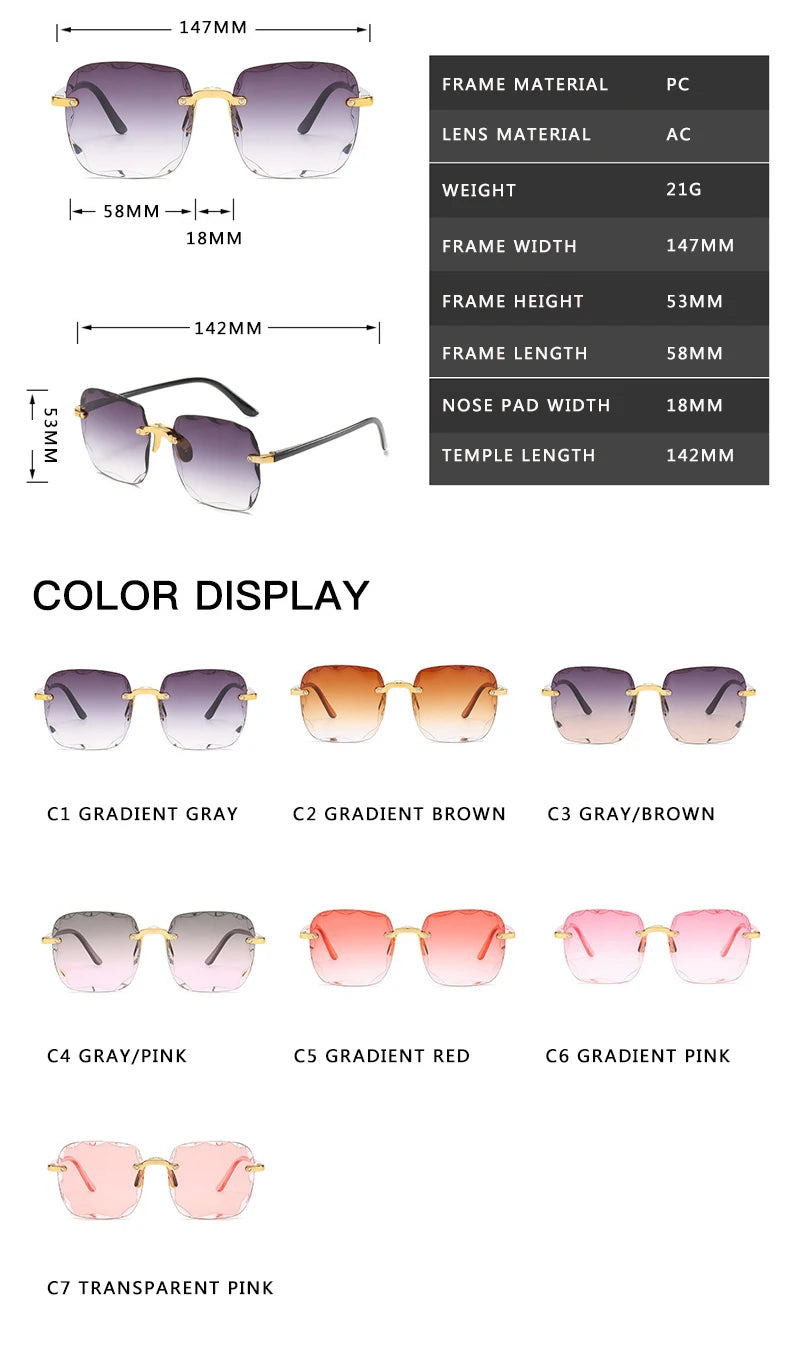 3-Pack Square Rimless Sunglasses for Women - Luxury Designer Tinted  Summer Glasses