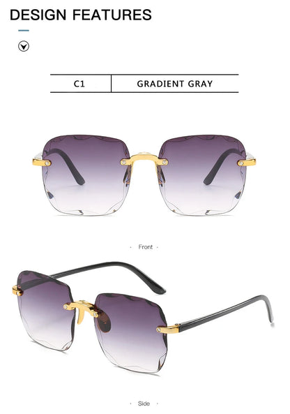 3-Pack Square Rimless Sunglasses for Women - Luxury Designer Tinted  Summer Glasses