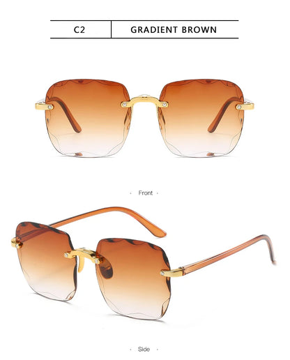 3-Pack Square Rimless Sunglasses for Women - Luxury Designer Tinted  Summer Glasses