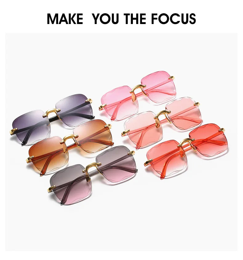 3-Pack Square Rimless Sunglasses for Women - Luxury Designer Tinted  Summer Glasses