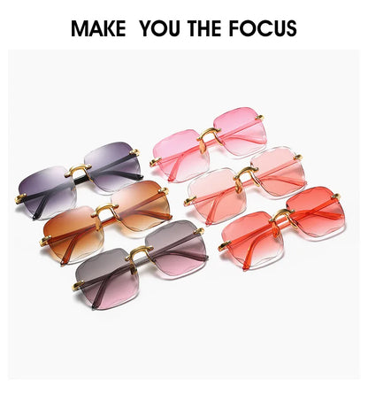 3-Pack Square Rimless Sunglasses for Women - Luxury Designer Tinted  Summer Glasses