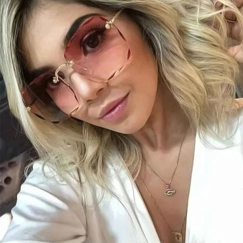 3-Pack Square Rimless Sunglasses for Women - Luxury Designer Tinted  Summer Glasses