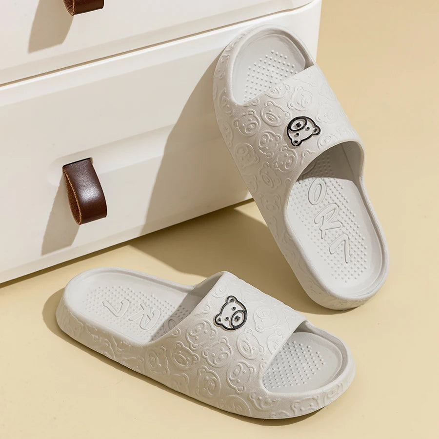 Cute Bear Summer Slippers for  Men & Women -Non-Slip EVA Cloud Slides Cozy Bathroom Beach Sandals