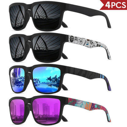 VEGUEROS 4-Pack Square Sports Sunglasses - UV400 Protection Unisex Eyewear for Men & Women
