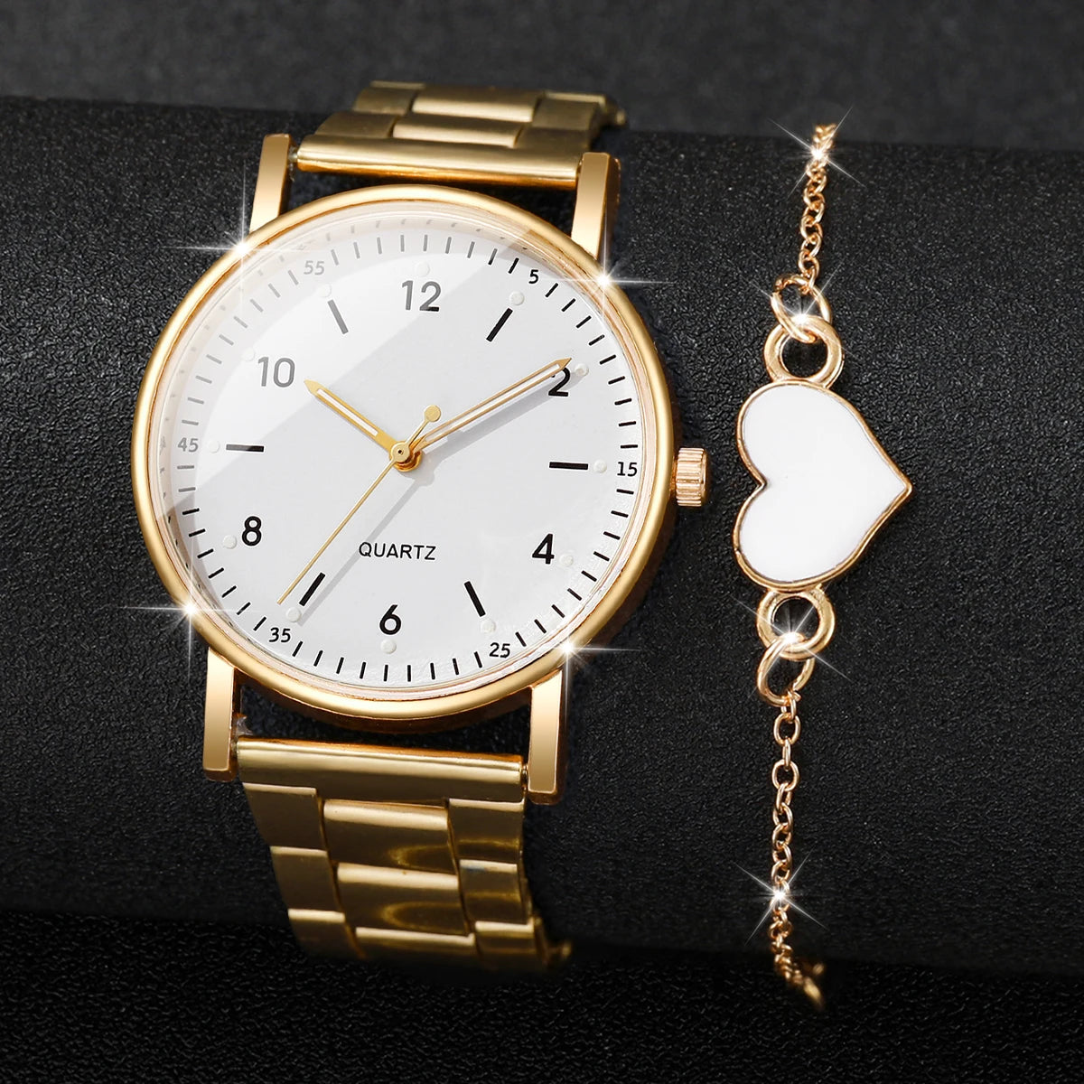 Elegant Women's Watches & Bracelets Set -  Quartz Wristwatch with Arabic Dial