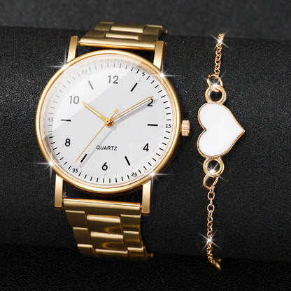 Elegant Women's Watches & Bracelets Set -  Quartz Wristwatch with Arabic Dial
