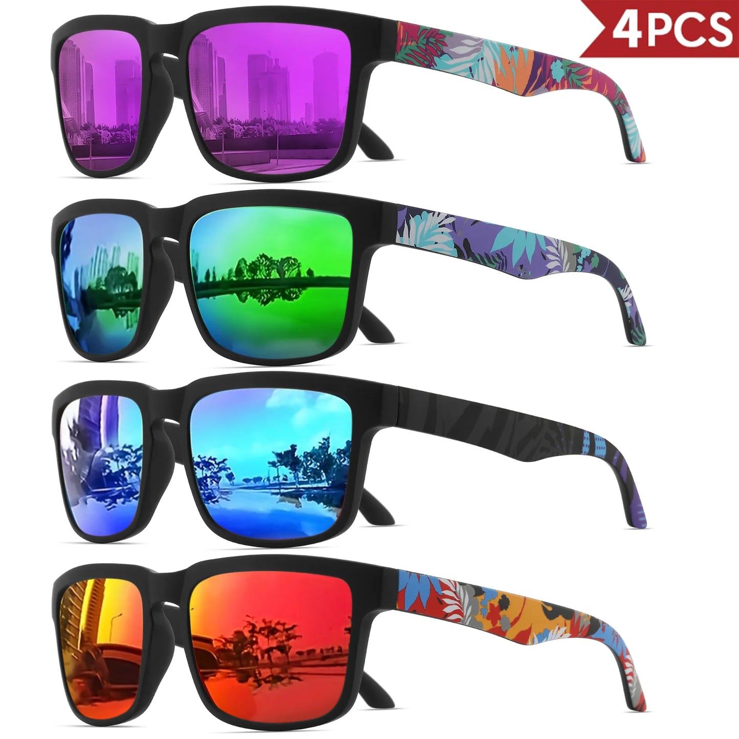 VEGUEROS 4-Pack Square Sports Sunglasses - UV400 Protection Unisex Eyewear for Men & Women
