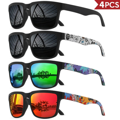 VEGUEROS 4-Pack Square Sports Sunglasses - UV400 Protection Unisex Eyewear for Men & Women